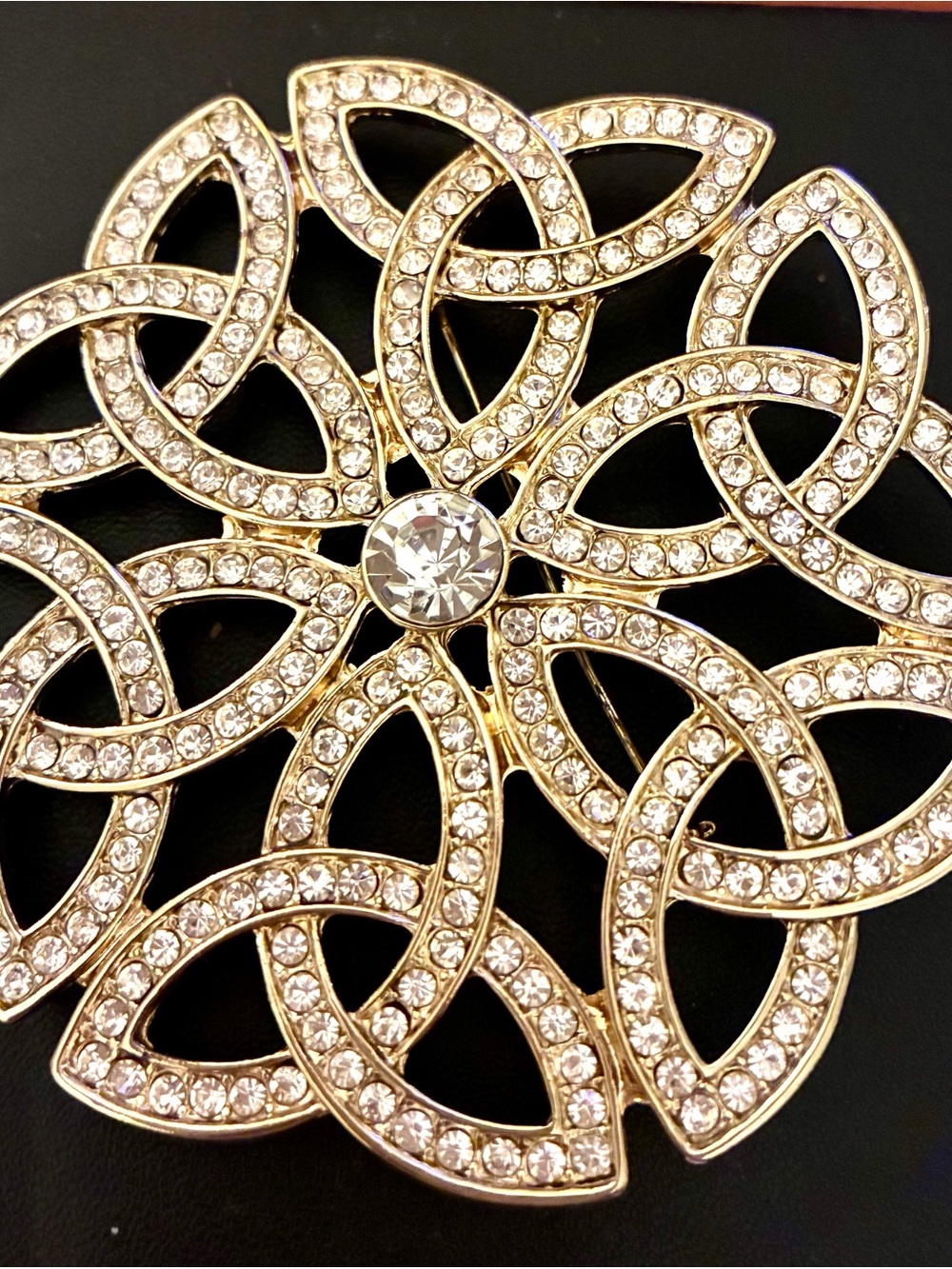 Vintage Gold -tone and Crystal Large  Statement Brooch -Celtic Knot